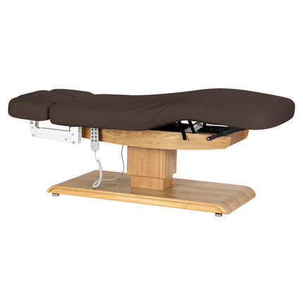 Sillon Relax table de soins SPA électrique – marron foncé, piètement bois clair – photo 3