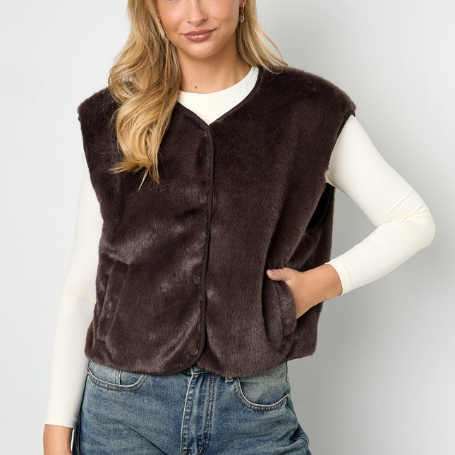 Mouwloos vest van imitatiebont