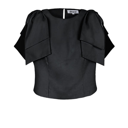 Polyester Vrouwen Korte Mouw Top Plooimouw Ontwerp