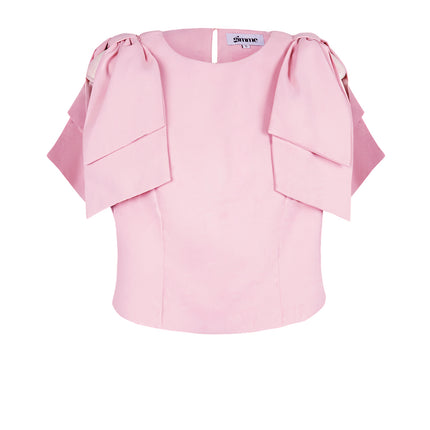 Polyester Vrouwen Korte Mouw Top Plooimouw Ontwerp