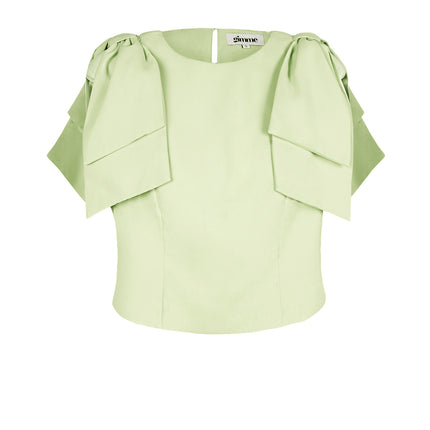 Polyester Vrouwen Korte Mouw Top Plooimouw Ontwerp