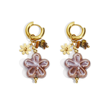 Oorbellen van roestvrij staal met druppelvormige bloem, Daily Daily Simple-serie, damessieraden