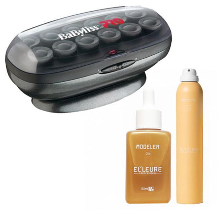 Babyliss PRO Krulset - 12 jumboroller + Elleure Modeler Olie 50ml + Haarlak 300ml