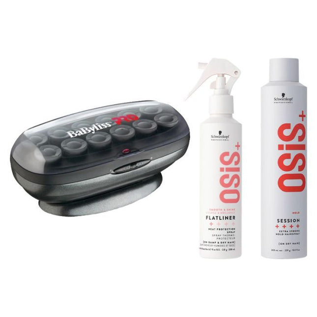 Babyliss PRO Krulset 12 jumboroller + Schwarzkopf OSiS+ Flatliner 200ml + OSiS+ Session Hairspray 500ml
