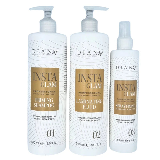 InstaGLam Mirror Gloss System – 3-stufige brasilianische Laminierungsbehandlung 3×500ml