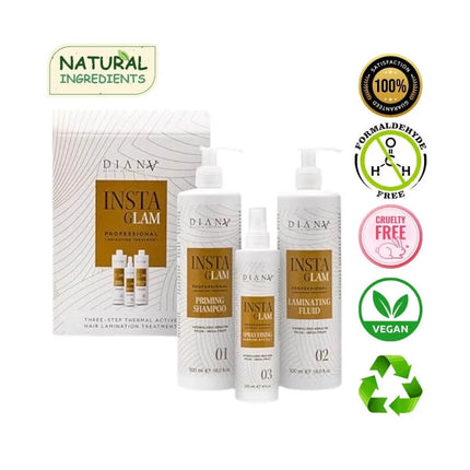 InstaGLam Mirror Gloss System – 3-Step Brazilian Laminering Behandeling 3×500ml