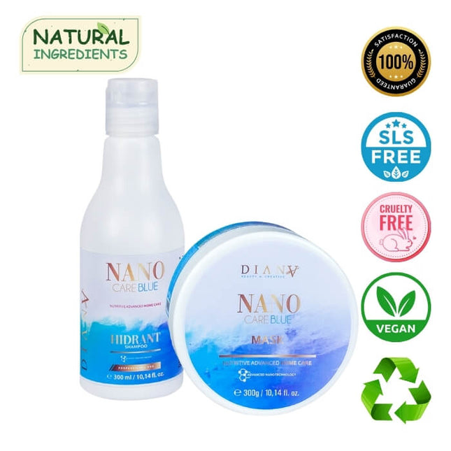 Coffret de soins à domicile NanoBlue – Shampoing + Masque 300 ml avec pigment violet et acide hyaluronique