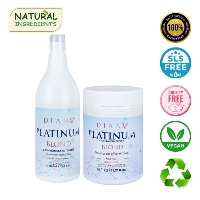 Platinum Hair Botox Home Care Set – Shampoo + Masker met violet pigment voor koel blond haar – 2 × 1000 ml