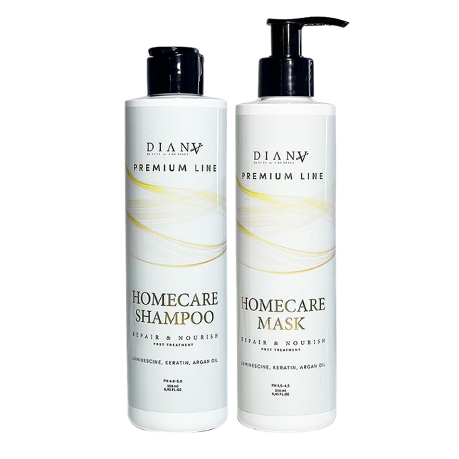 Premium Line Homecare Set – Shampoo + Haarmasker 250ml – met arganolie, keratine & luminescine