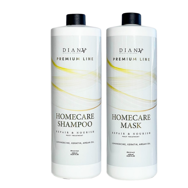 Premium Line Homecare Set – Shampoo + Hair Mask 1000ml – with argan oil, keratin &amp; luminescine