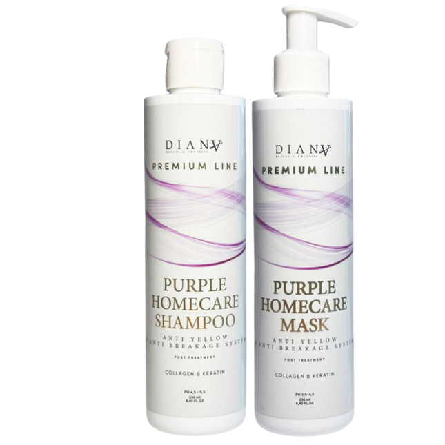 Premium Line Purple Home Care Set – Shampoo + Haarmasker met paars pigment, collageen & keratine – 250ml