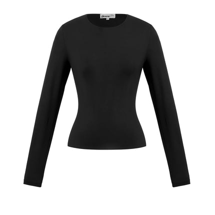 Gebreide Nylon Vrouwen Lange Mouw Top Basis Solide Kleur