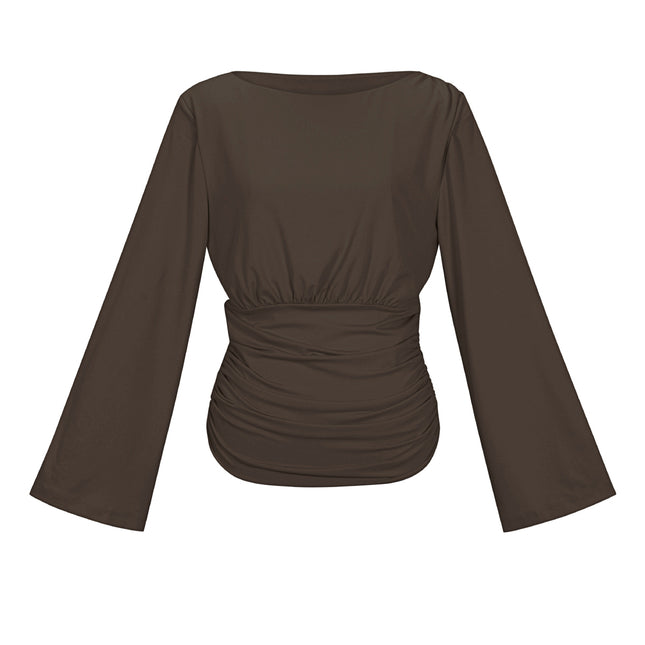 Geweven Polyestervezel Vrouwen Lange Mouwen Top Elegant Solide Kleur Herfst/Winter