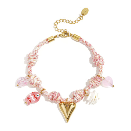 Armbanden met touwbedeltjes, hartjes, zoete, romantische serie voor dagelijks gebruik, damessieraden