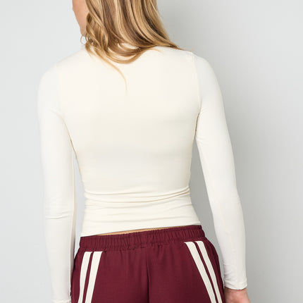 Gebreide Nylon Vrouwen Lange Mouw Top Basis Solide Kleur