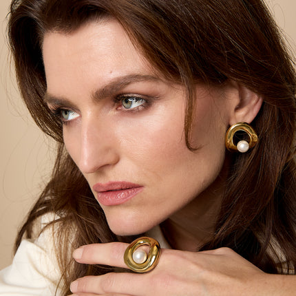 Opvallende ringen van roestvrij staal, ronde, casual, alledaagse, eenvoudige serie, damessieraden