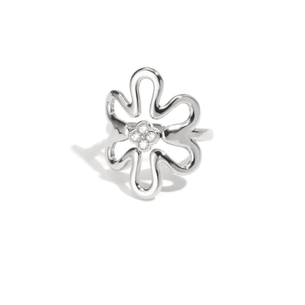 Roestvrijstalen statementringen, bloemen, casual, dagelijks, eenvoudig, serie, damessieraden