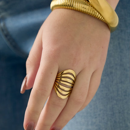 Roestvrijstalen statement ringen, casual, dagelijks, eenvoudig, serie, damessieraden