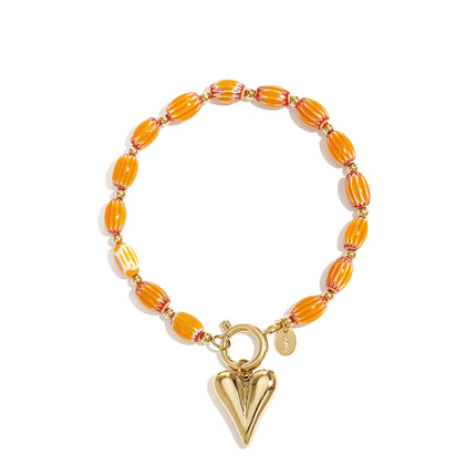 Armbanden van roestvrij staal met kralen in hartvorm, casual en eenvoudig voor dagelijks gebruik, dames sieraden