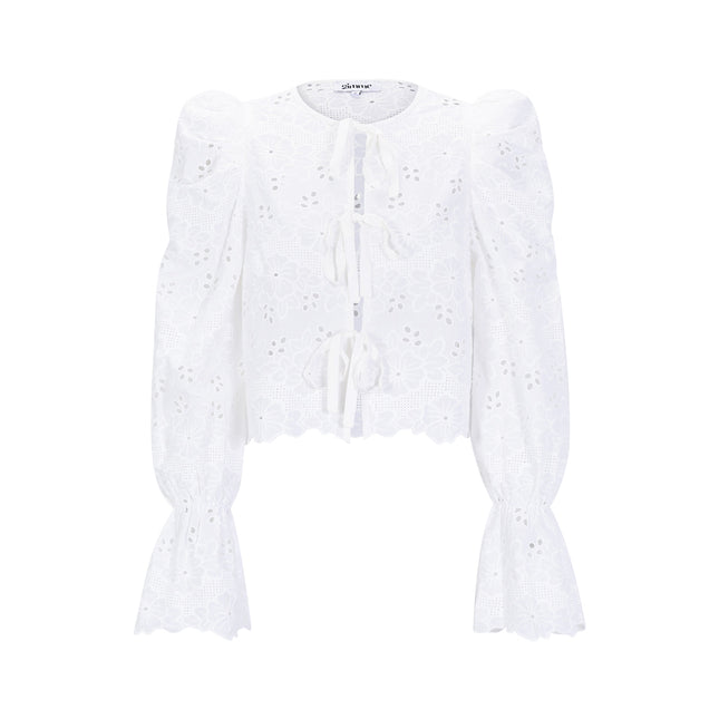 Cotton Woven Vrouwen Lange Mouw Top Casual Cutout