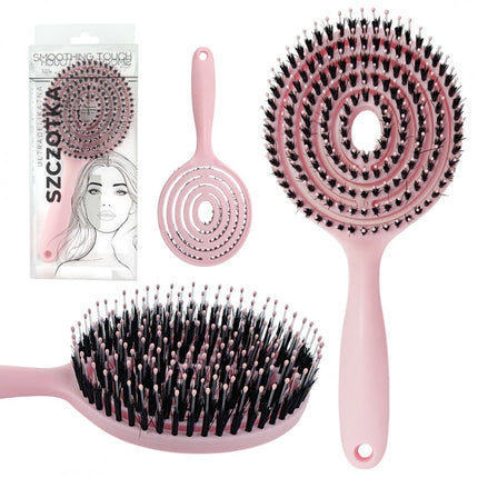 Super Flexible Hair Brush with Boar Bristles – Powder Pink – Massage, Detangle &amp; Blow-dry