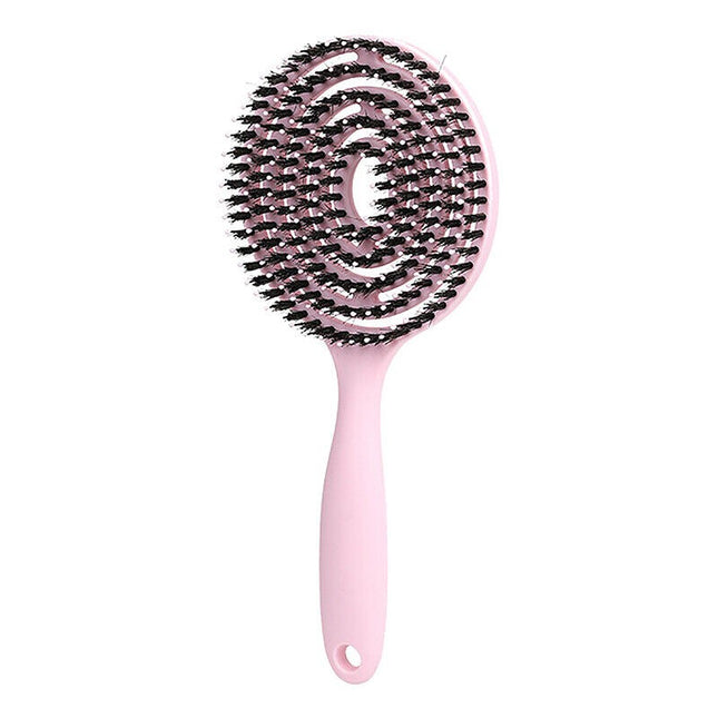 Superflexible Haarbürste mit Wildschweinborsten – Puderrosa – Massieren, Entwirren und Föhnen
