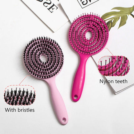Super Flexible Hair Brush with Boar Bristles – Powder Pink – Massage, Detangle &amp; Blow-dry