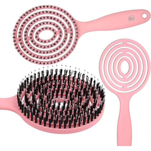 Super Flexibele Haarborstel met Everzwijnhaar – Poederroze – Massage, Ontwarren & Föhnen