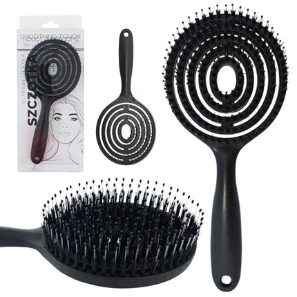 Superflexible Haarbürste mit Wildschweinborsten – Schwarz – Massieren, Entwirren und Föhnen